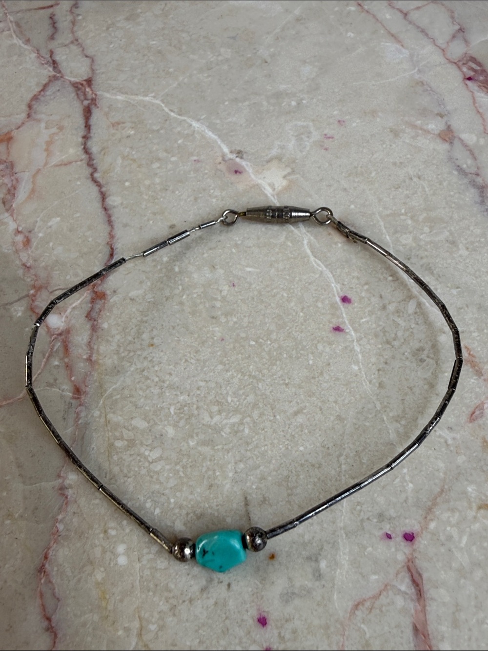 Turquoise Bead Silver-Tone Women's Navajo Indian Bracelet
